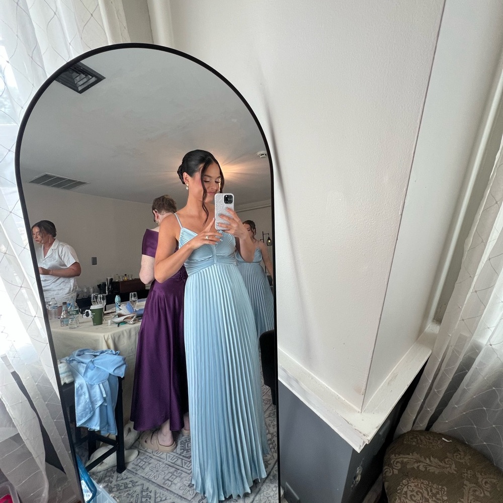 Revelry Sky Blue Vivian Satin Pleated Dress - Picture 11 of 12